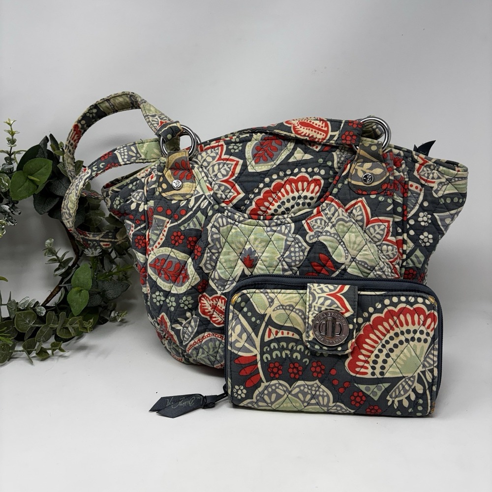 Vera Bradley Nomadic Shoulder Bag Tote & Matching Wallet Retired Quilted